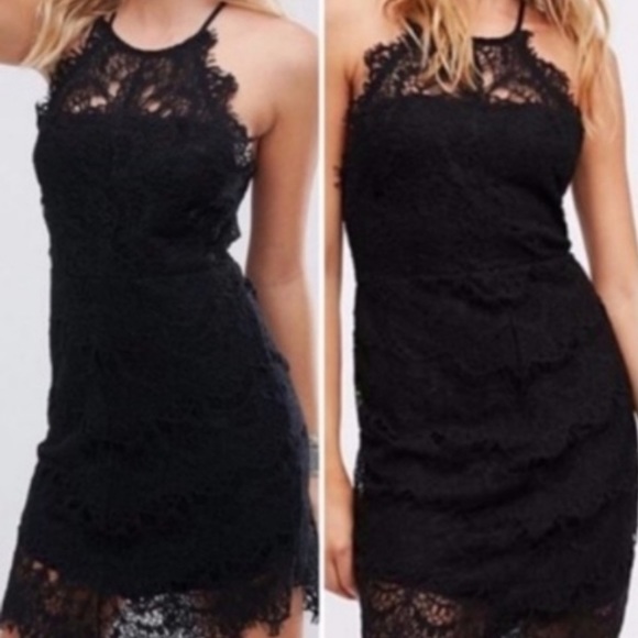 Free People Dresses & Skirts - Free people Shes got it Black Lace High neck, Racer Back Bobycon dress. Sz Small